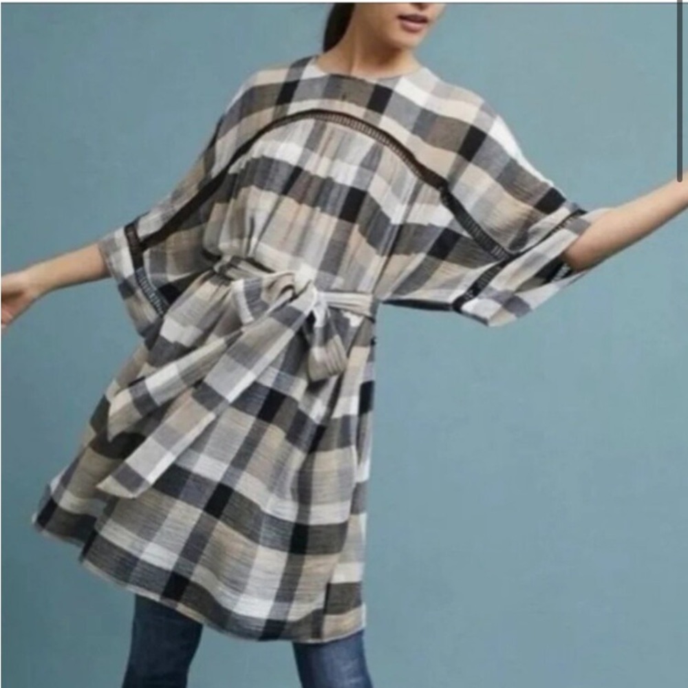 Anthropologie Maeve Plaid Kimono Tunic Dress | Med